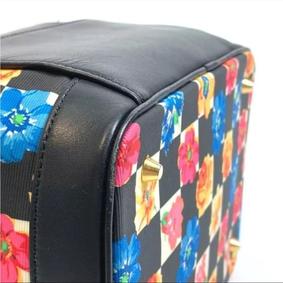 GIANNI VERSACE Medusa Vanity Bag Floral Checker Nylon & Leather Vintage RARE - Picture 10 of 10